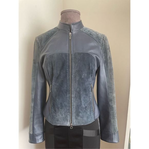 Blue Leather & Suede Jacket - Picture 3 of 11